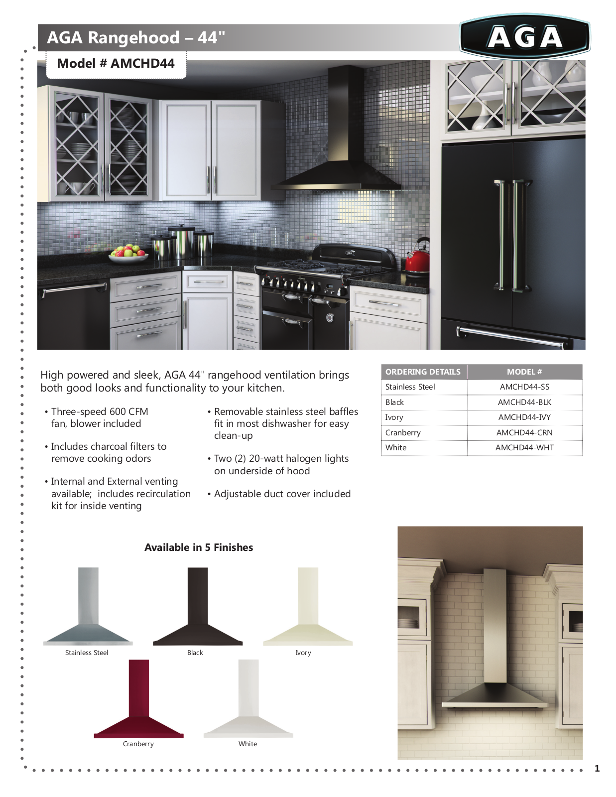 AGA AMCHD44 PRODUCT SPECIFICATIONS