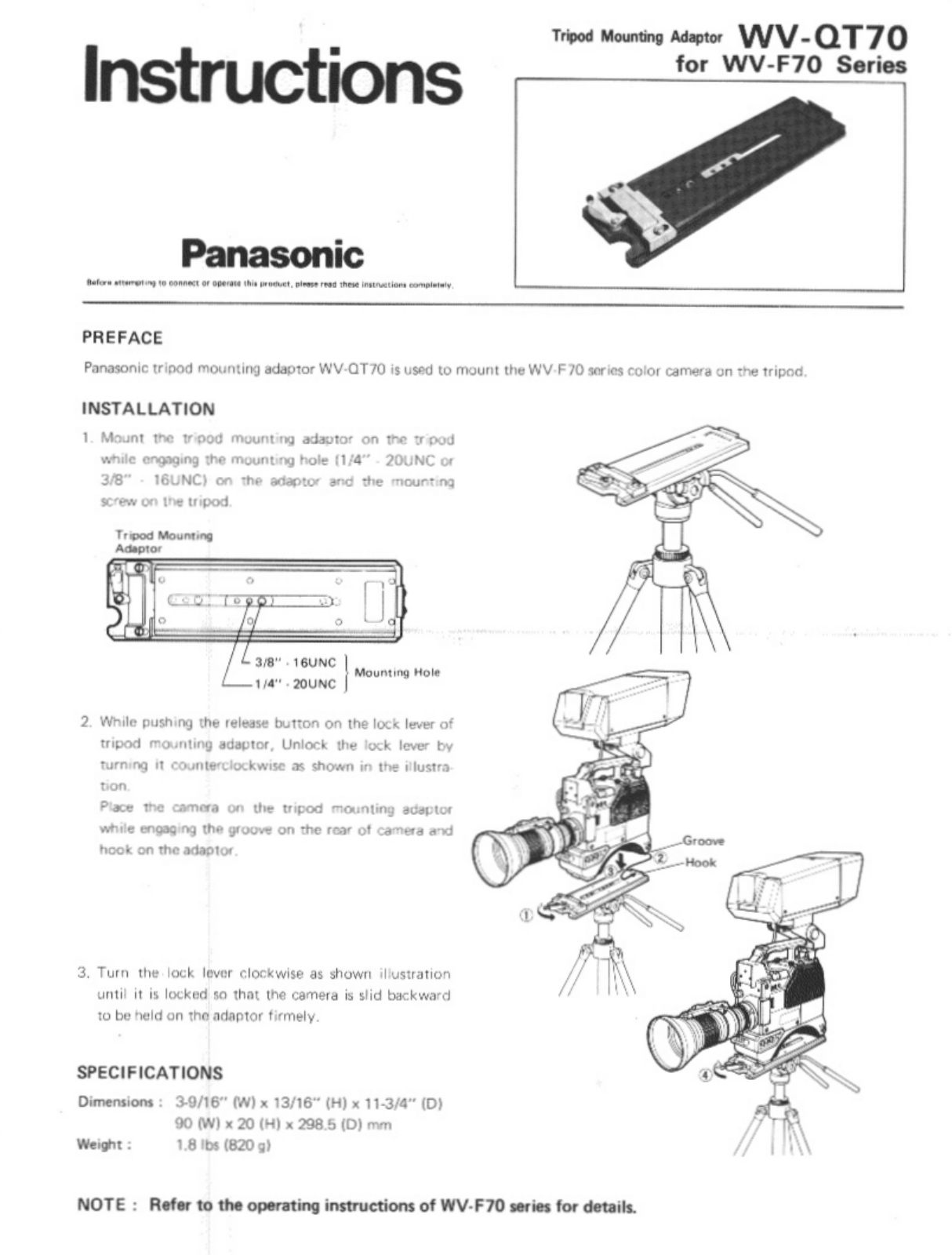 Panasonic WV-QT70 User Manual