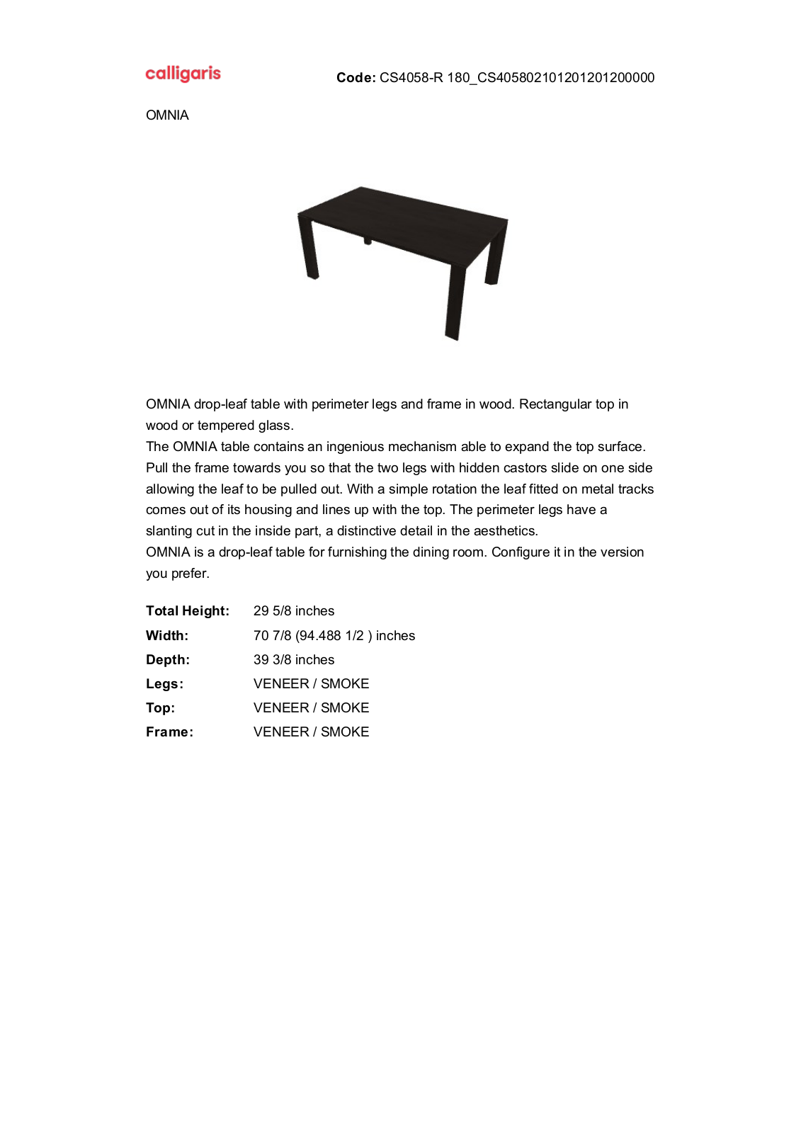 Calligaris W002154244 Specifications - ManualMachine.com