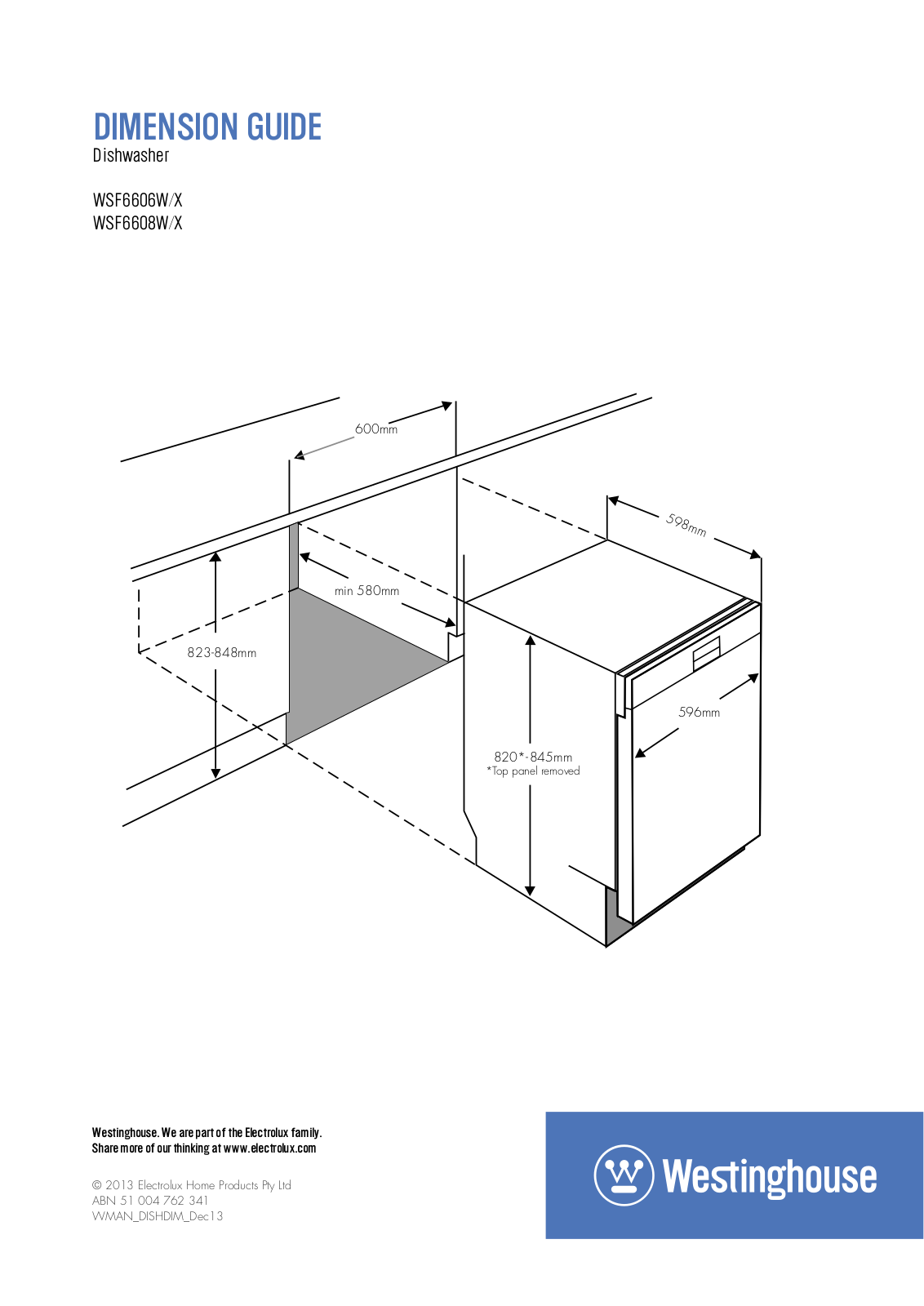 Westinghouse WSF6606W, WSF6606X, WSF6608X Installation Guide