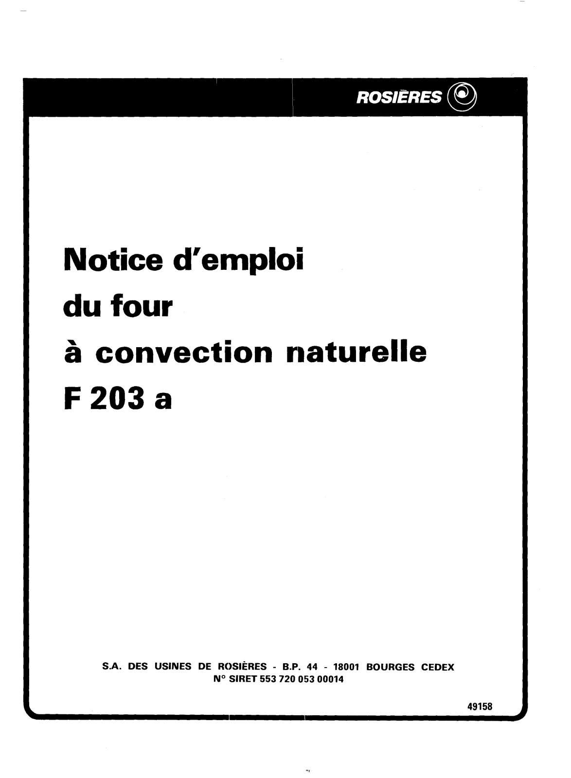 ROSIERES F 203 A User Manual