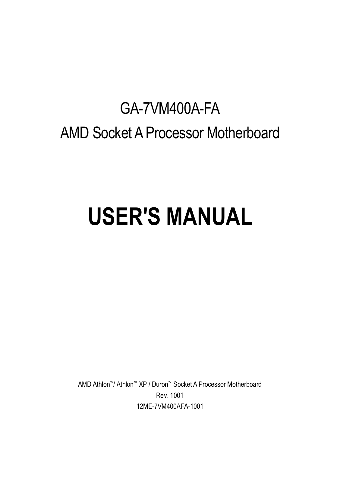 Gigabyte GA-7VM400AFA User Manual