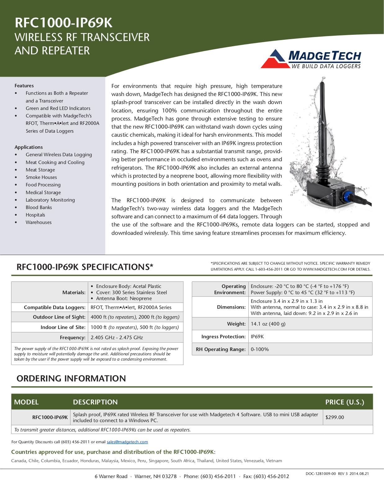 MadgeTech RFC1000 Data sheet