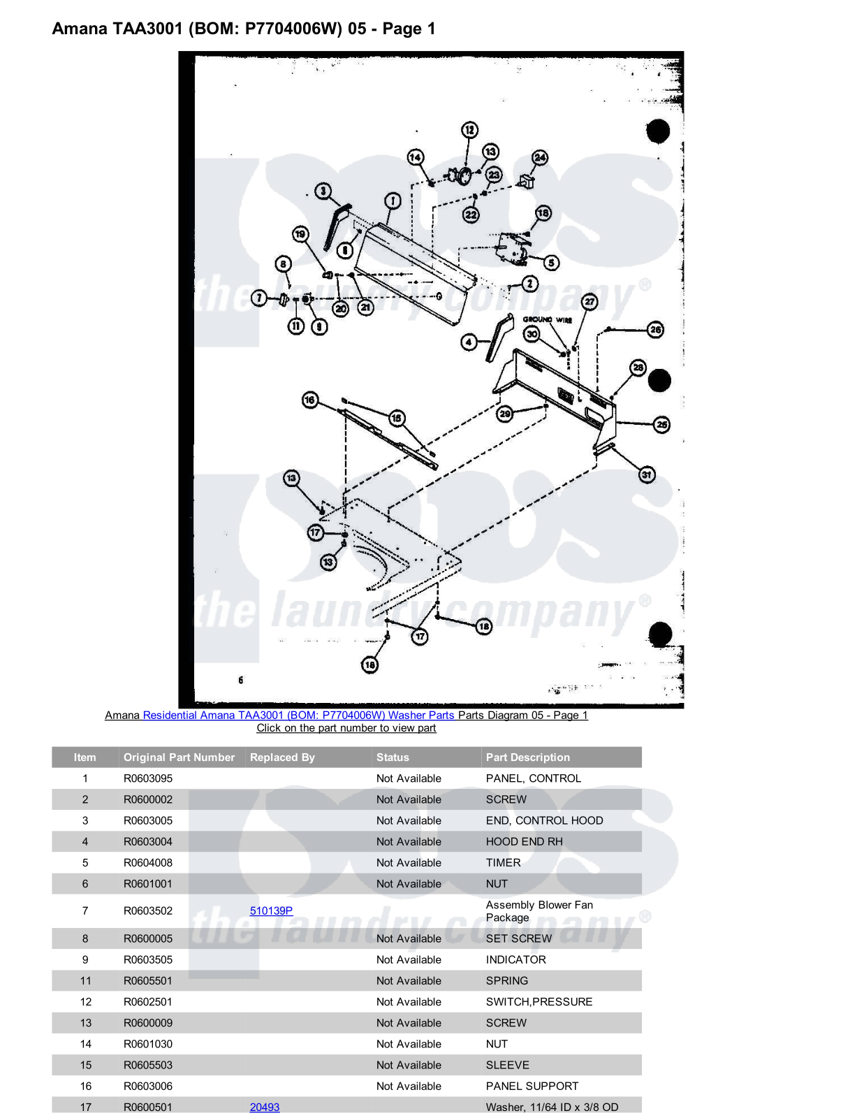 Amana TAA3001 Parts Diagram