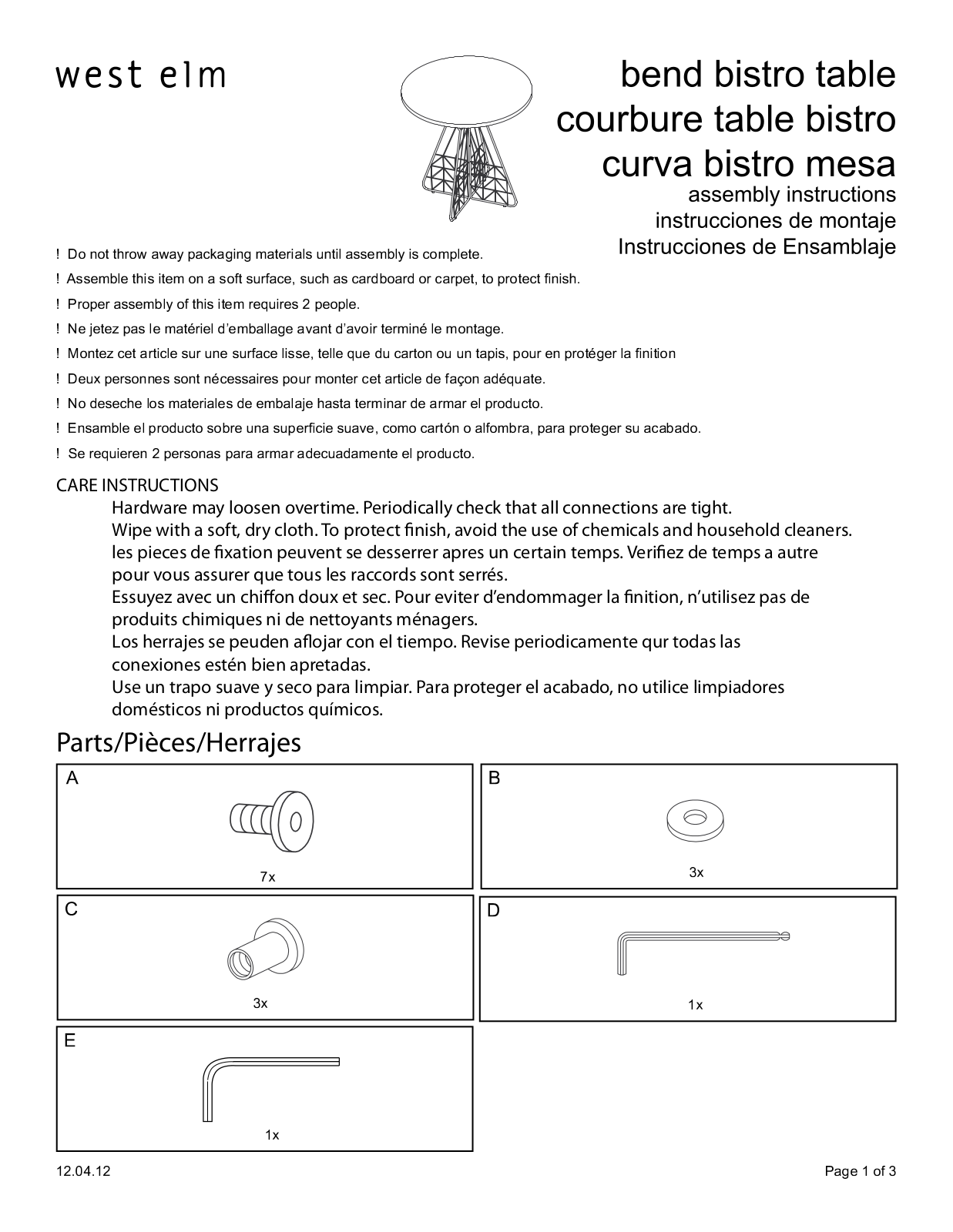 West Elm Bend Bistro Table Assembly Instruction