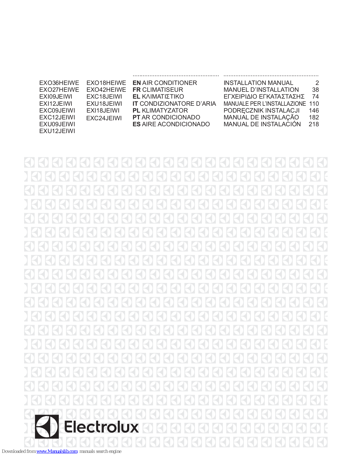 Electrolux EXO27HEIWE, EXU12JEIWI, EXC12JEIWI, EXU09JEIWI, EXO18HEIWE Installation Manual