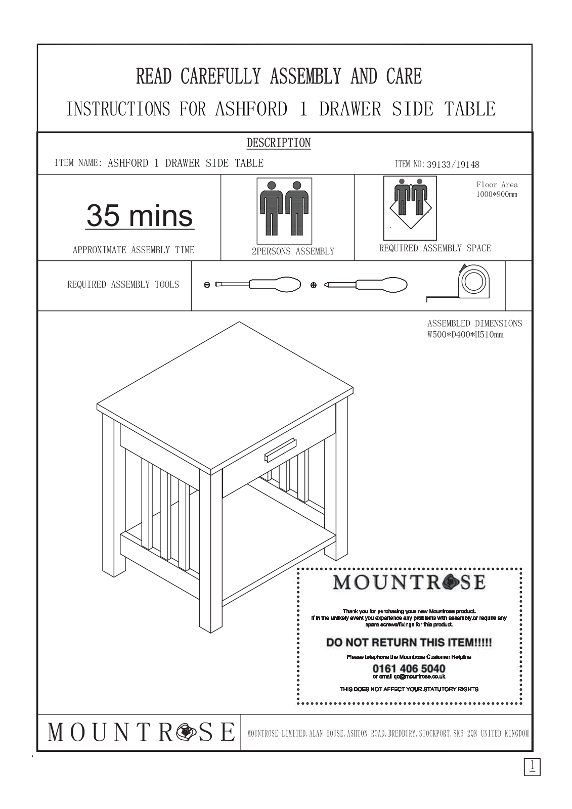 Argos 39133, 39148 ASSEMBLY INSTRUCTIONS