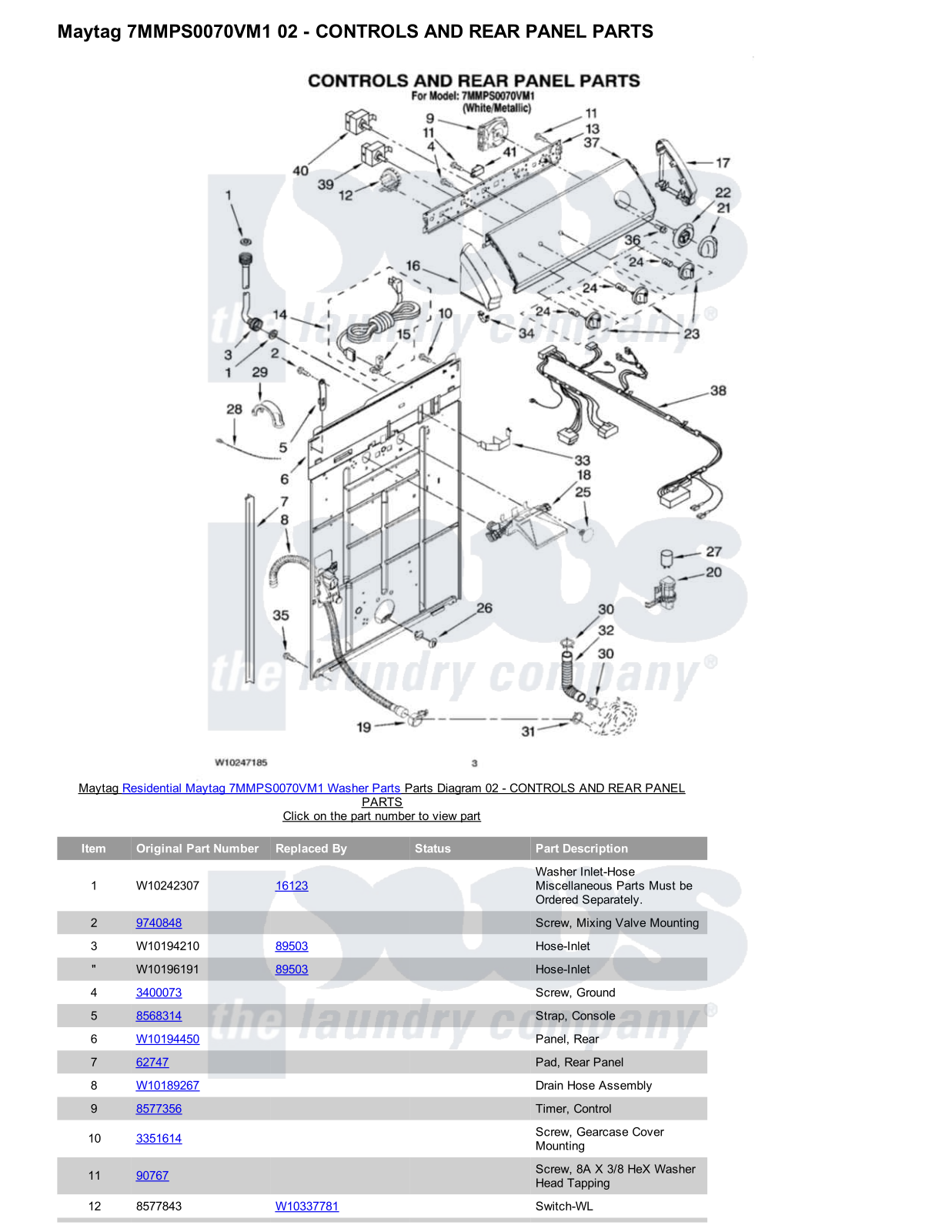 Maytag 7MMPS0070VM1 Parts Diagram