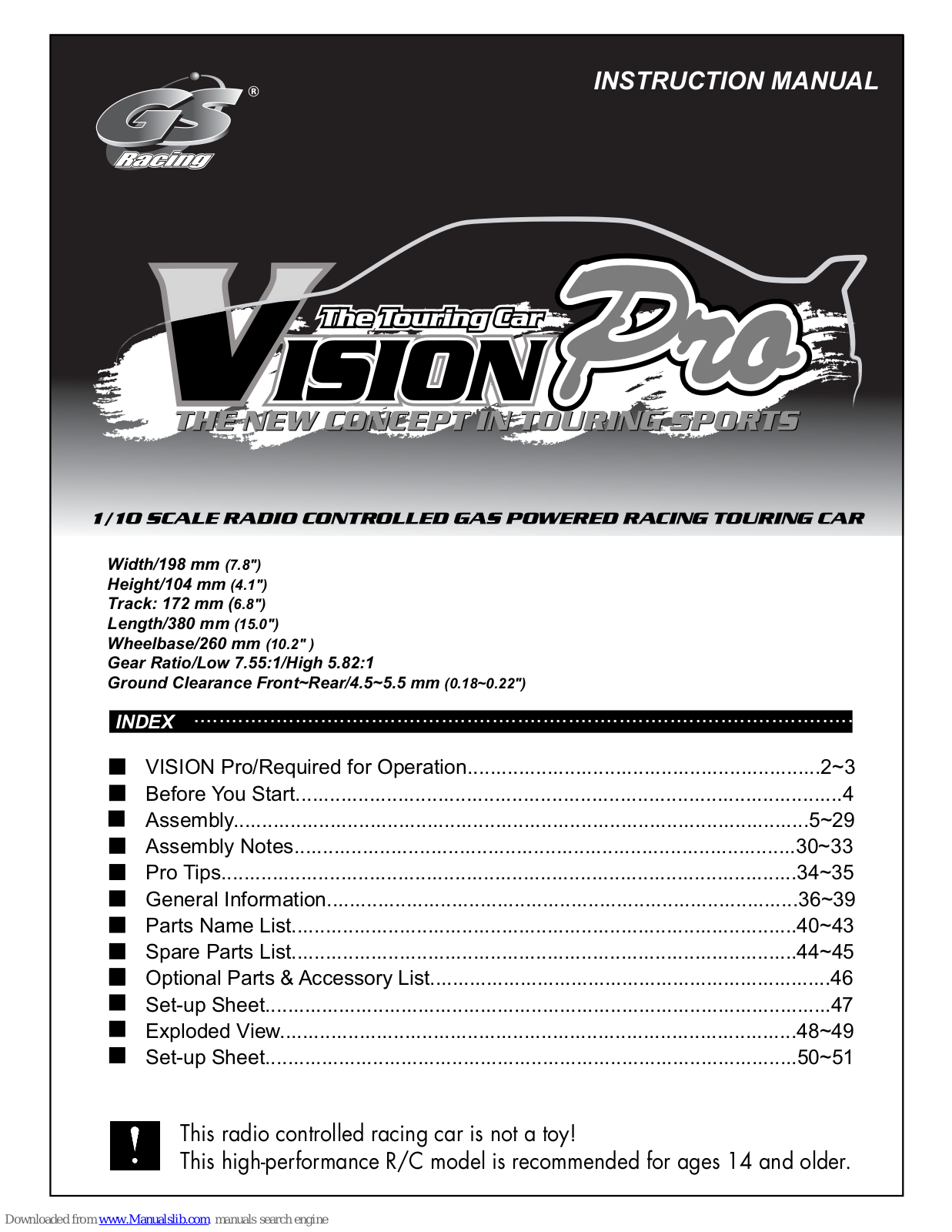 GS Racing Vision Pro Instruction Manual