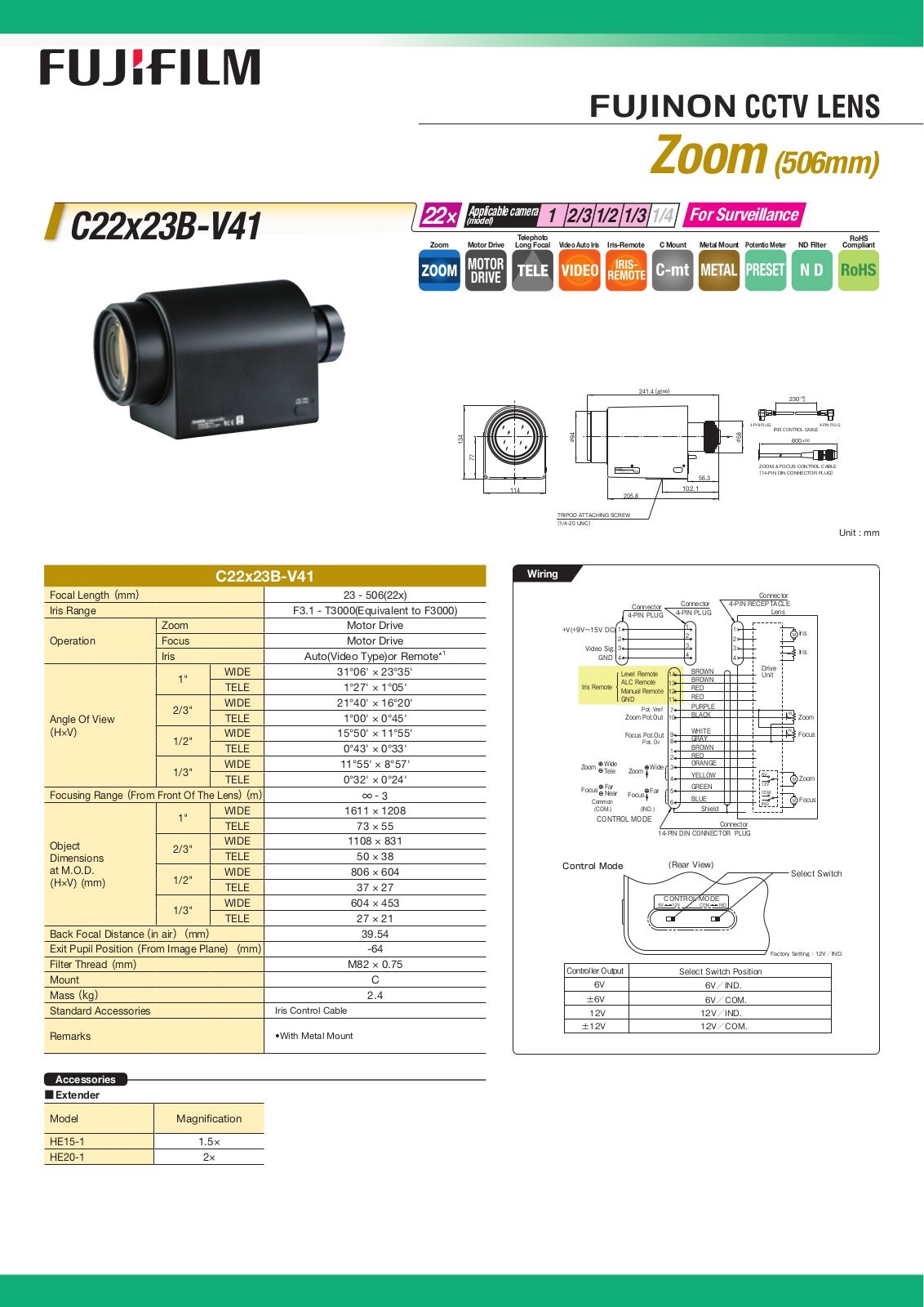 Fujinon C22x23B-V41 Specsheet