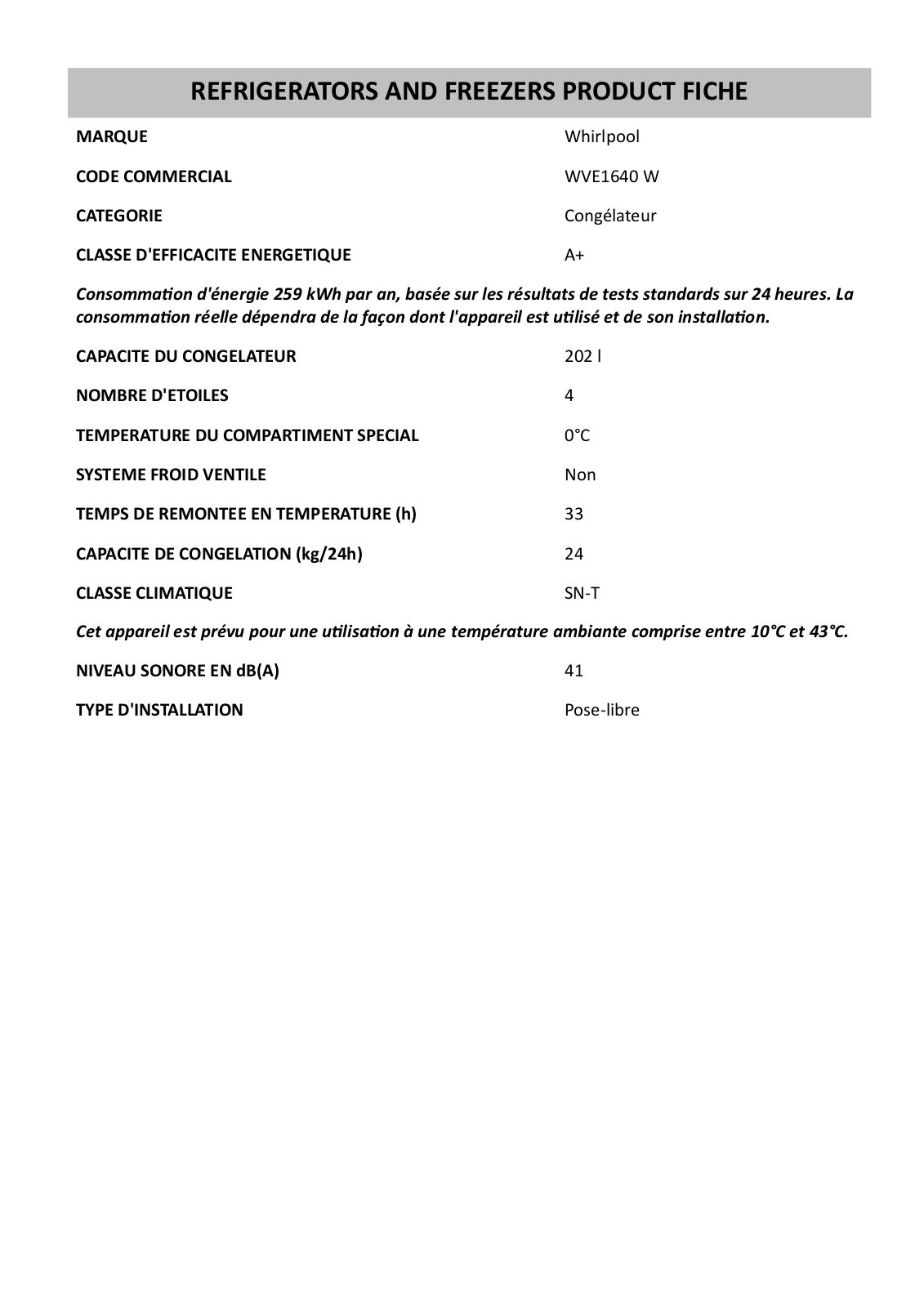 WHIRLPOOL WVE1640 User Manual