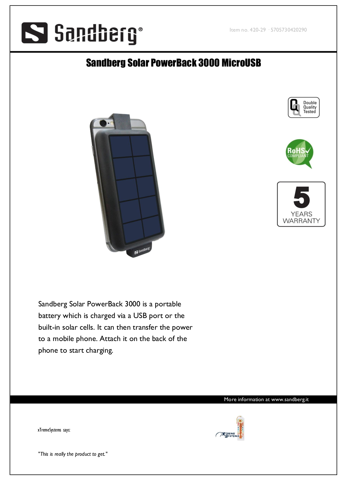 Sandberg 420-29 User Manual