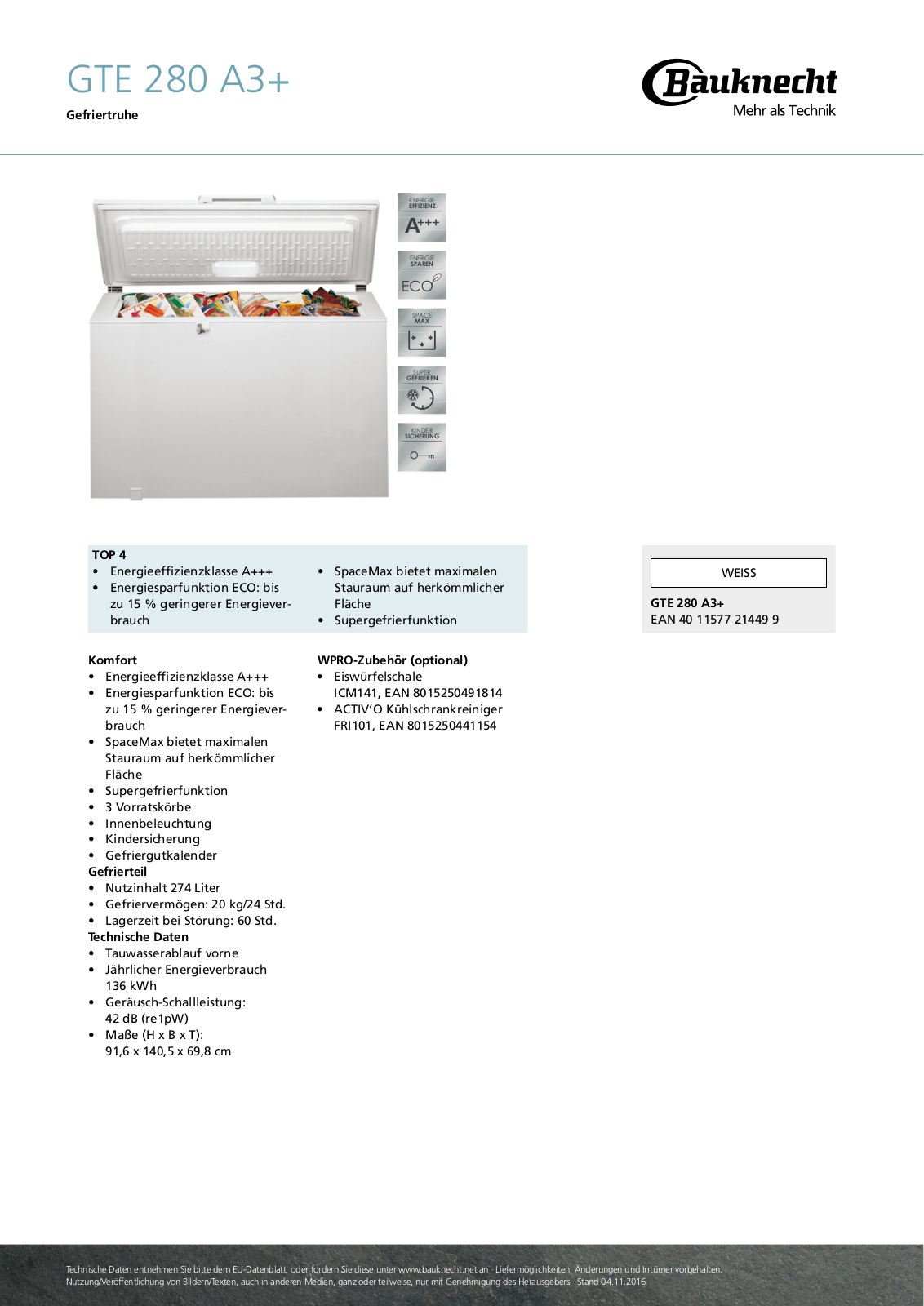 Bauknecht GTE 280 A3+ User Manual