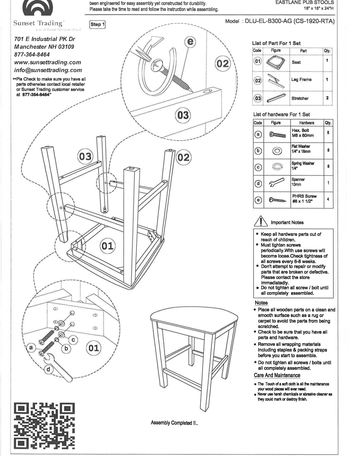 Sunset Trading DLUELB300 Assembly Guide