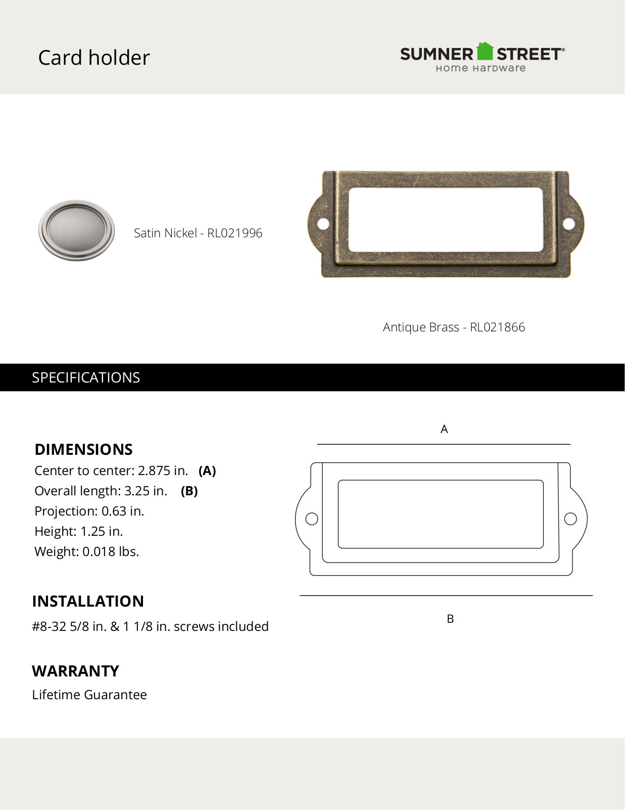 Sumner Street Home Hardware CTHD1115 Specifications - ManualMachine.com