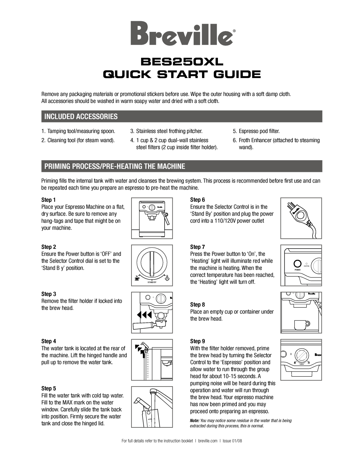 Breville BES250BSS Quick Guide