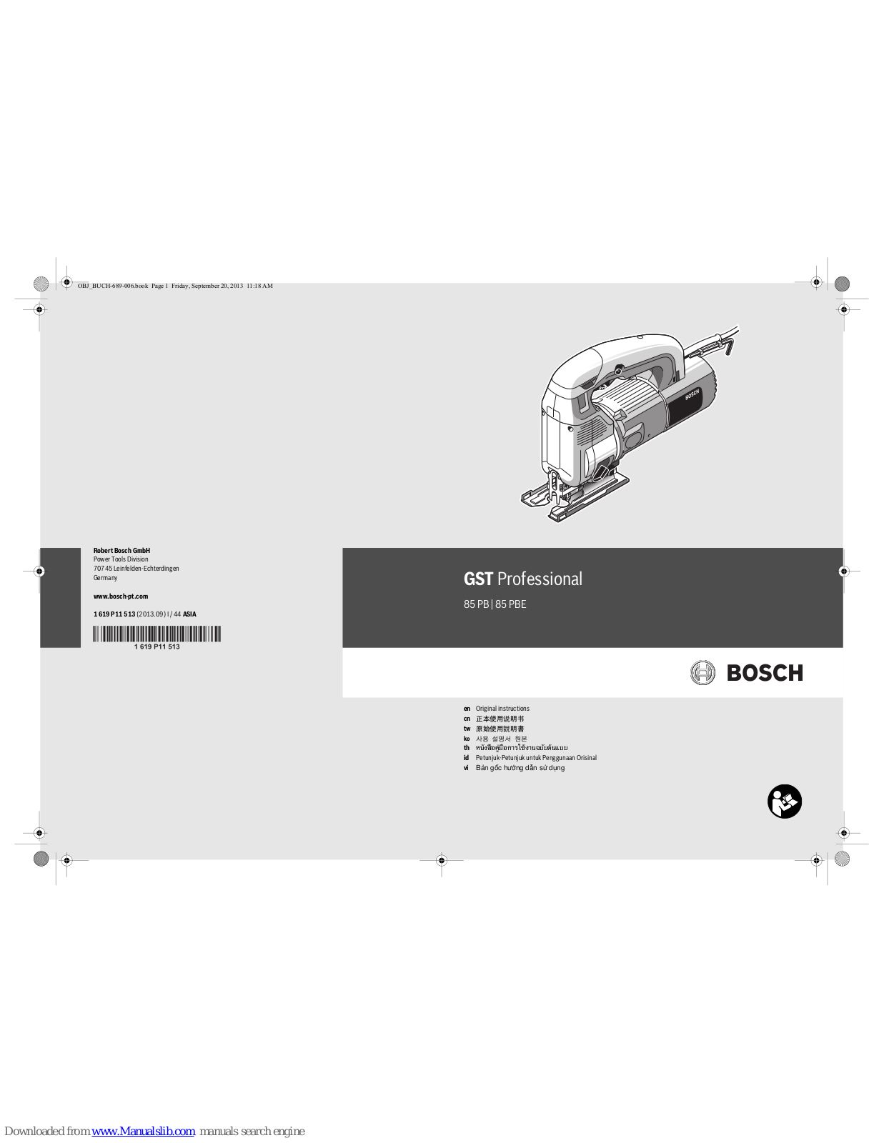 Bosch GST 85 PB Professional, GST 85 PBE Professional Original Instructions Manual