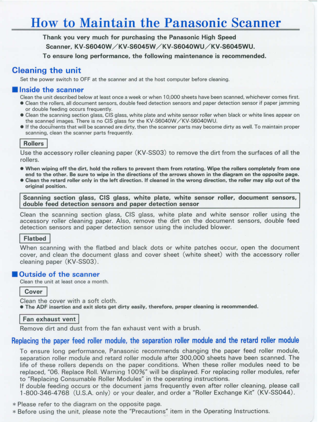 Panasonic kw-s6040 Operation Manual
