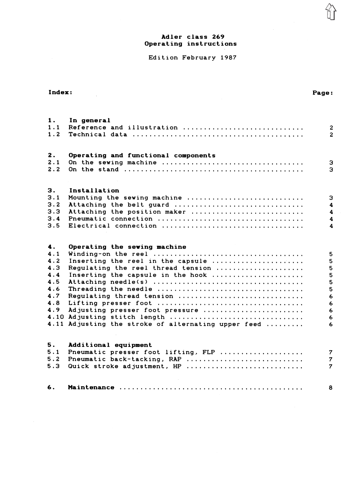 Adler 269 Operating Instruction