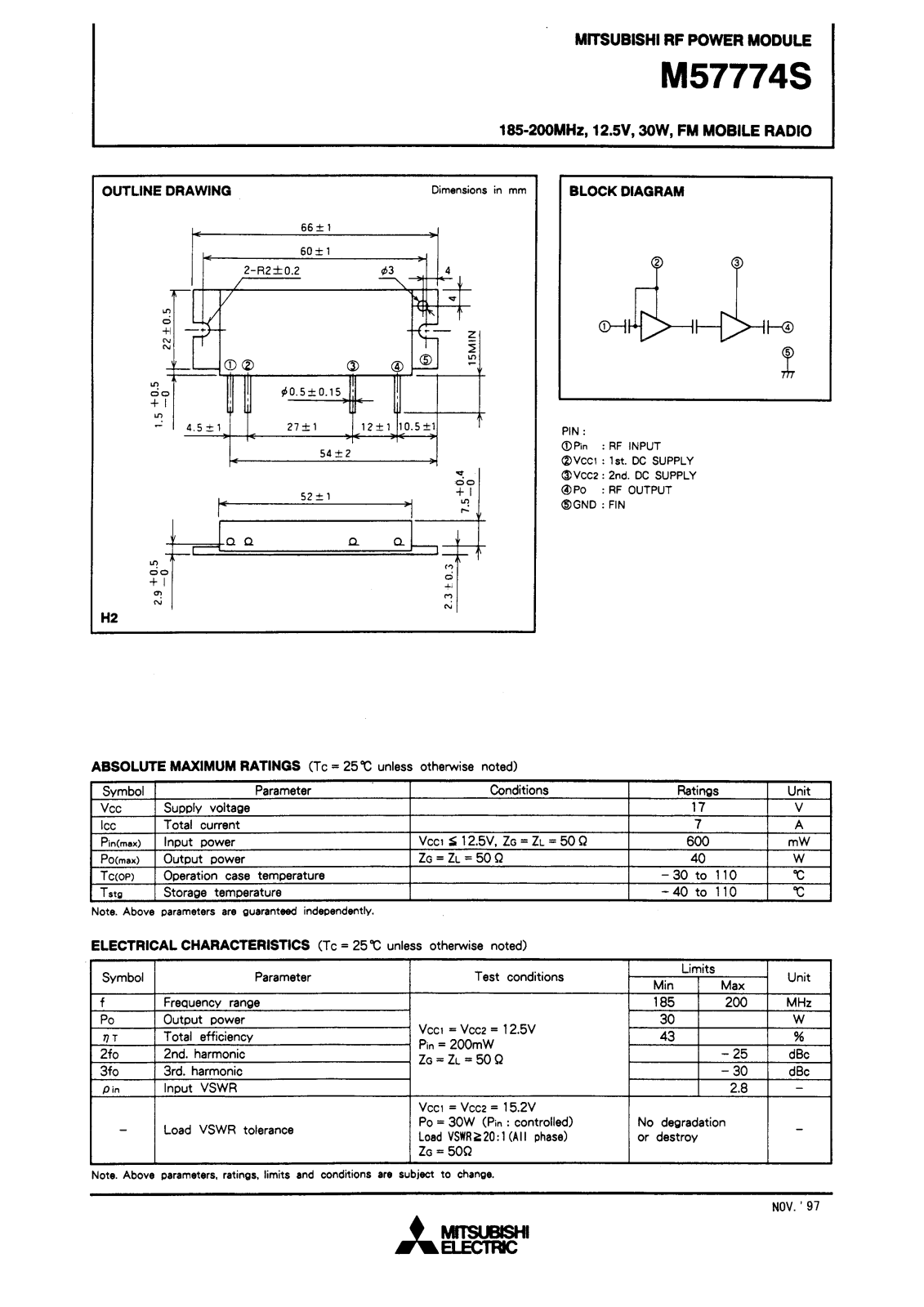 Mitsubishi M57774S Datasheet