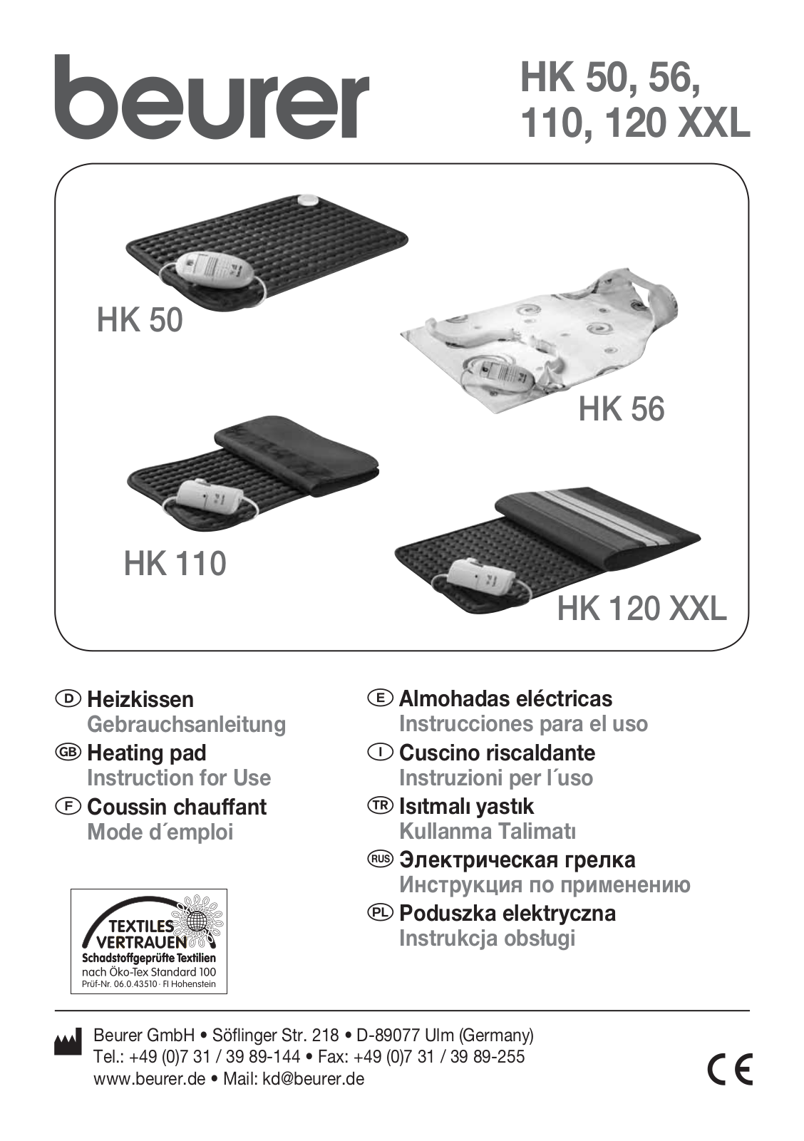 BEURER HK52, HK50, HK56, HK120 XXL, HK110 User Manual