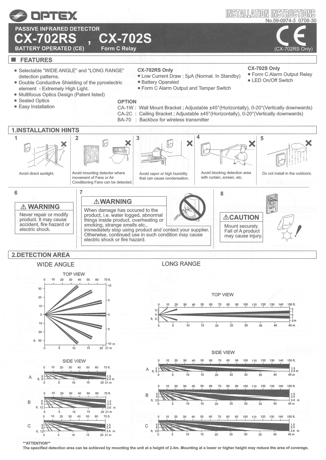 Optex CX-702Ri, CX-702RS User Manual