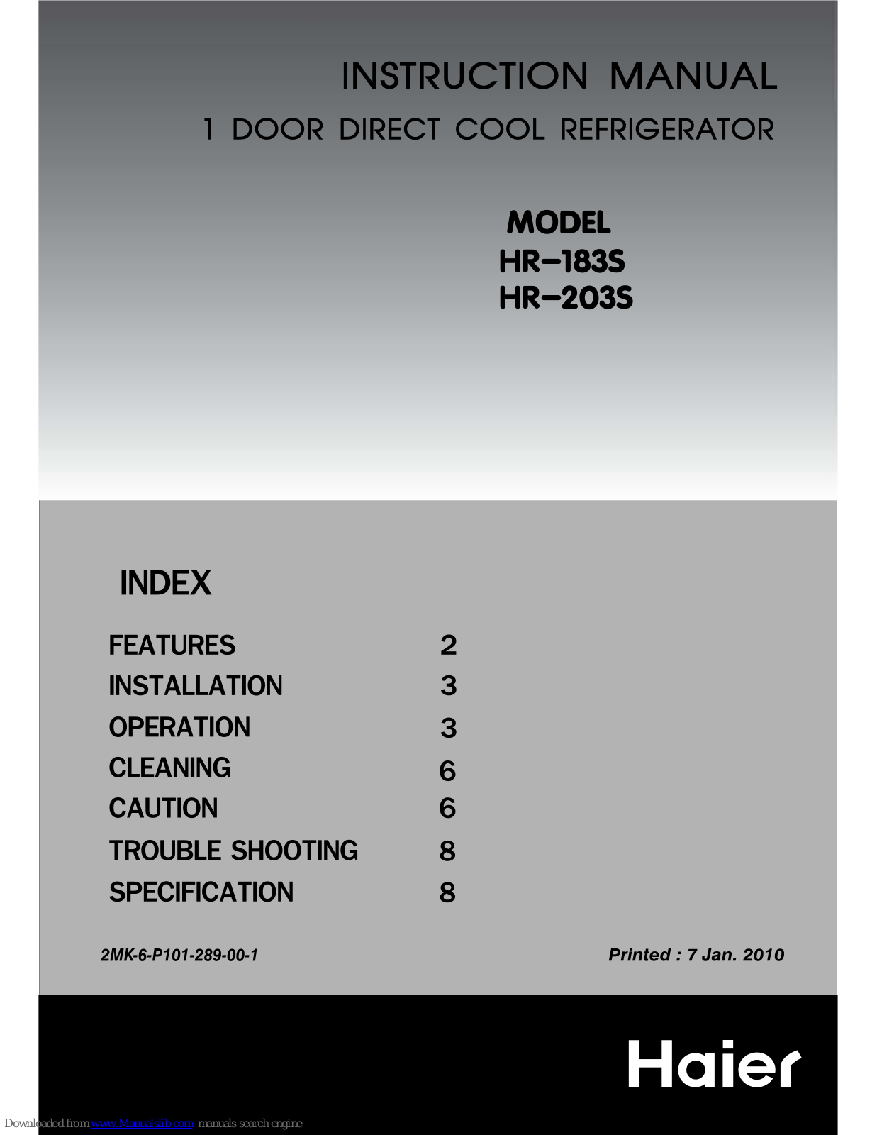 Haier HR-183S, HR-203S Instruction Manual