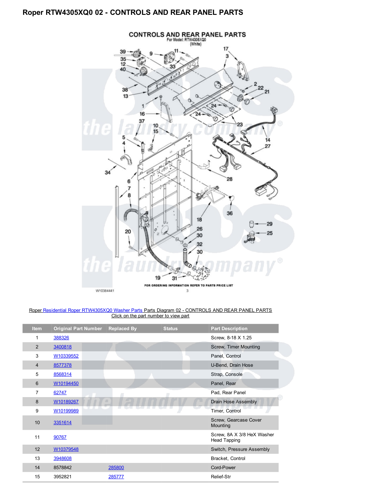 Roper RTW4305XQ0 Parts Diagram