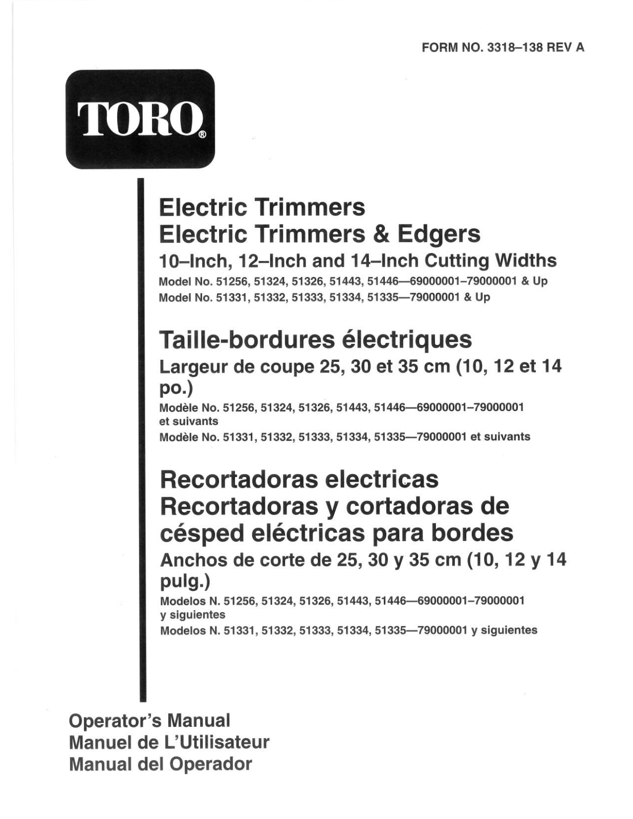 Toro 51256, 51324, 51326, 51332, 51443 Operator's Manual