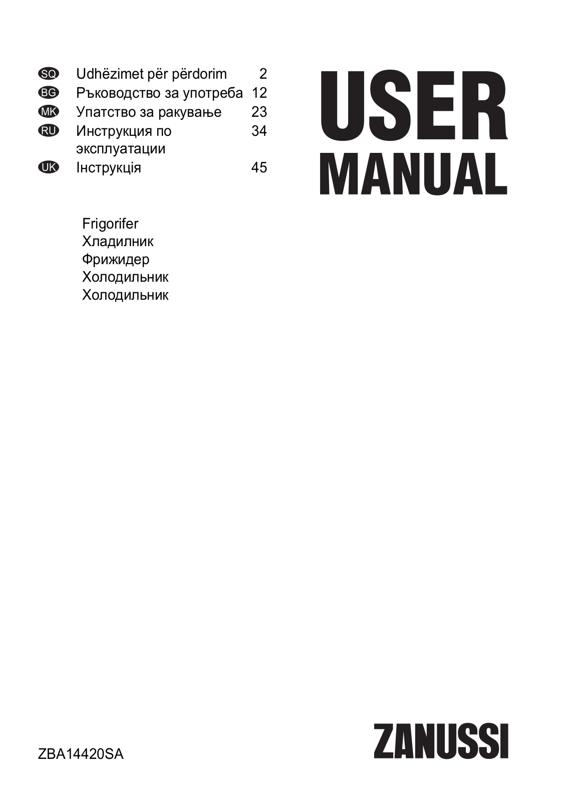 Zanussi ZBA 14420 SA User manual