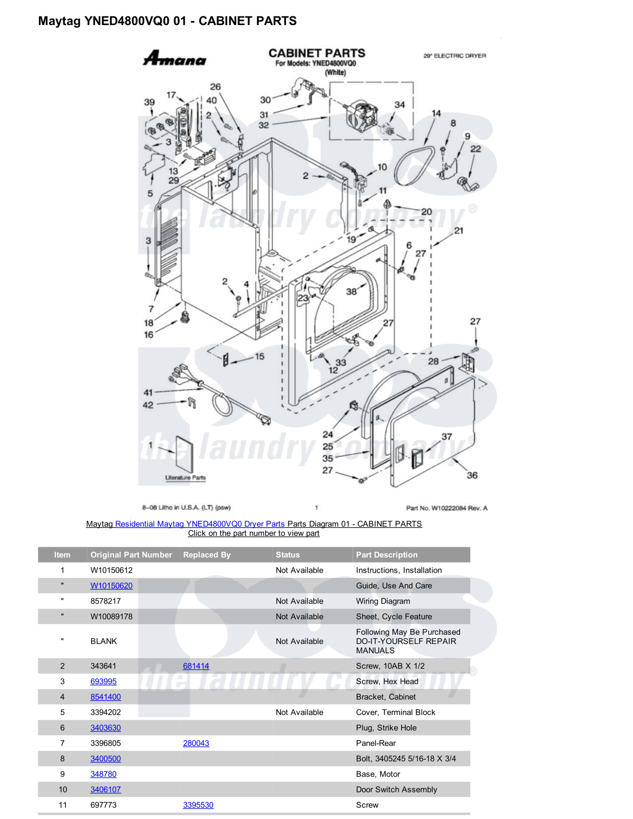 Maytag YNED4800VQ0 Parts Diagram