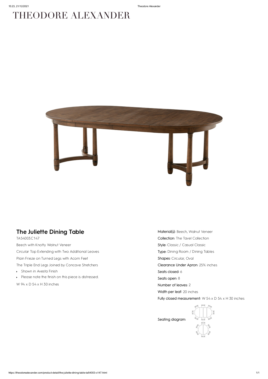 Theodore Alexander FPLJ3893 Specifications - ManualMachine.com