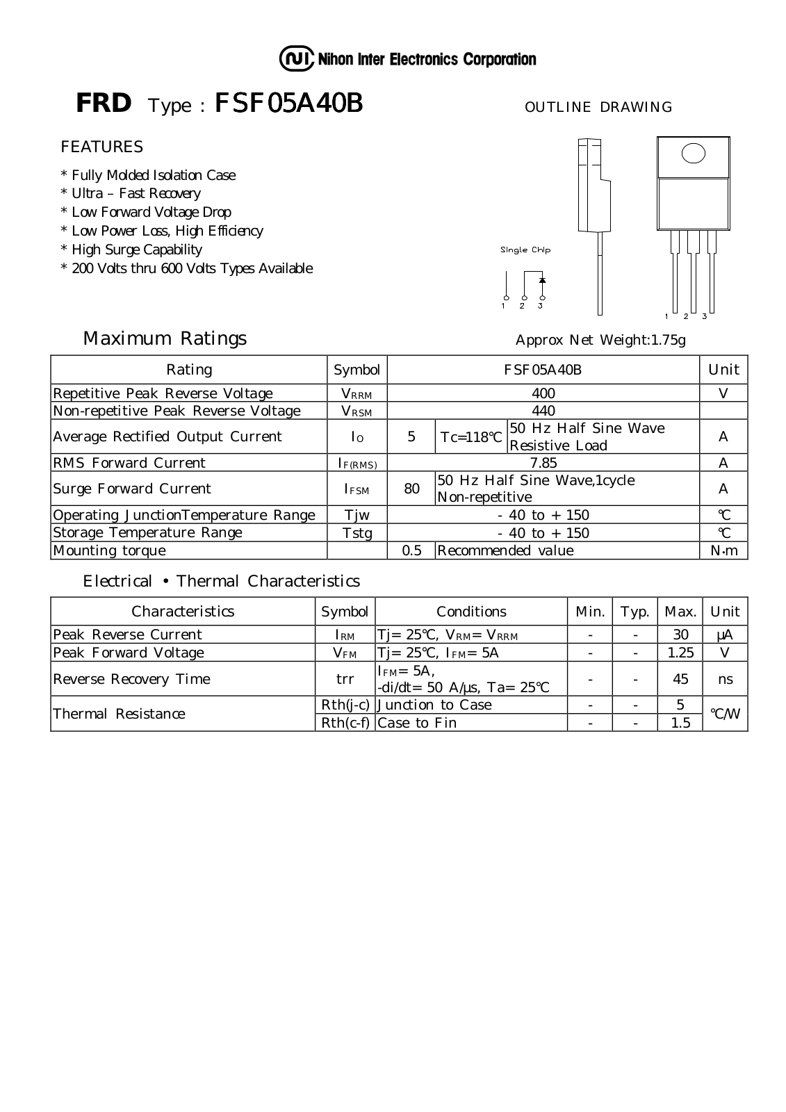 Datasheet FSF05A40B Datasheet (NIHON) - ManualMachine.com
