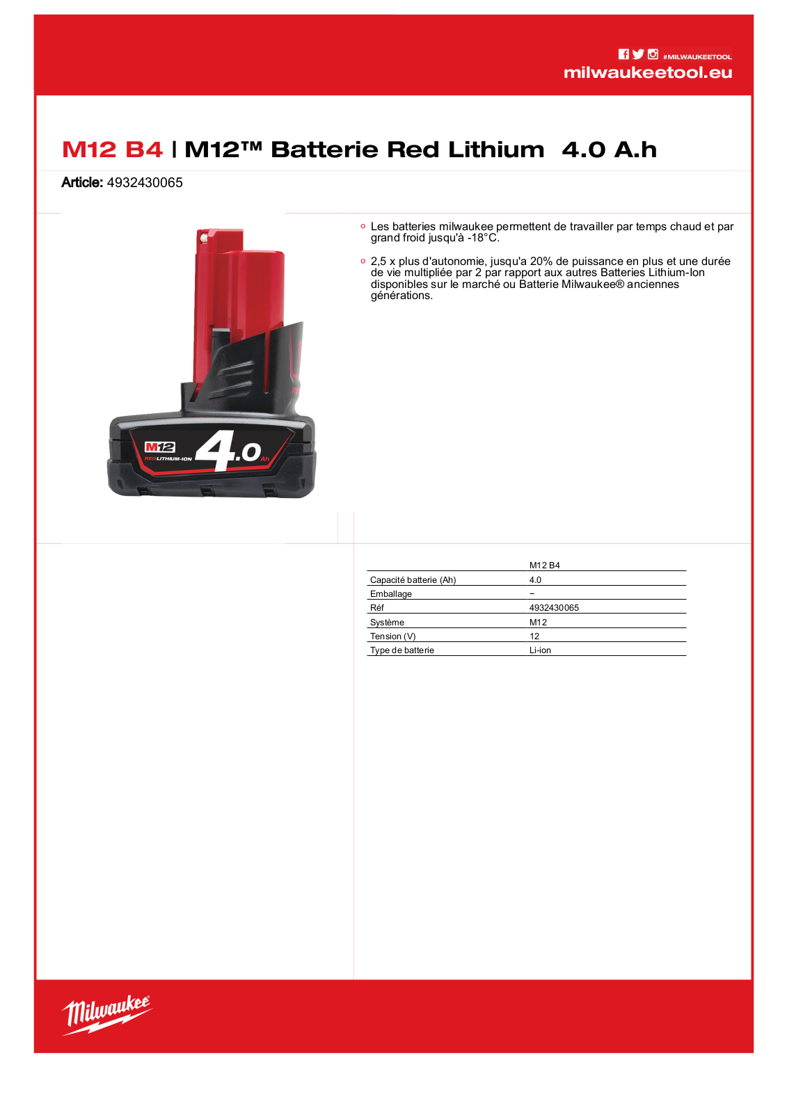 Milwaukee 4932430065, M12 B4 Specification - ManualMachine.com
