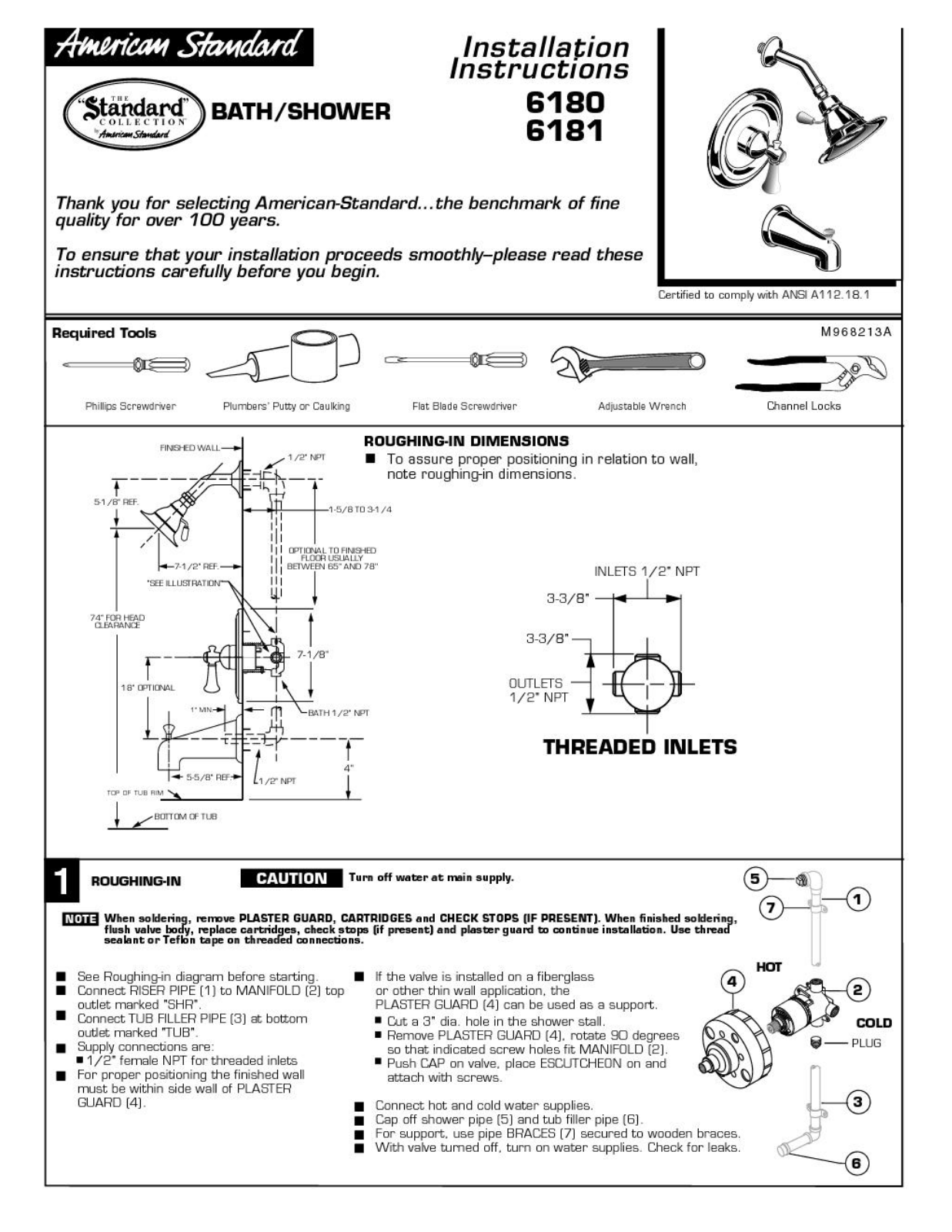 American Standard Bath-Shower 6180, Bath-Shower 6181 User Manual