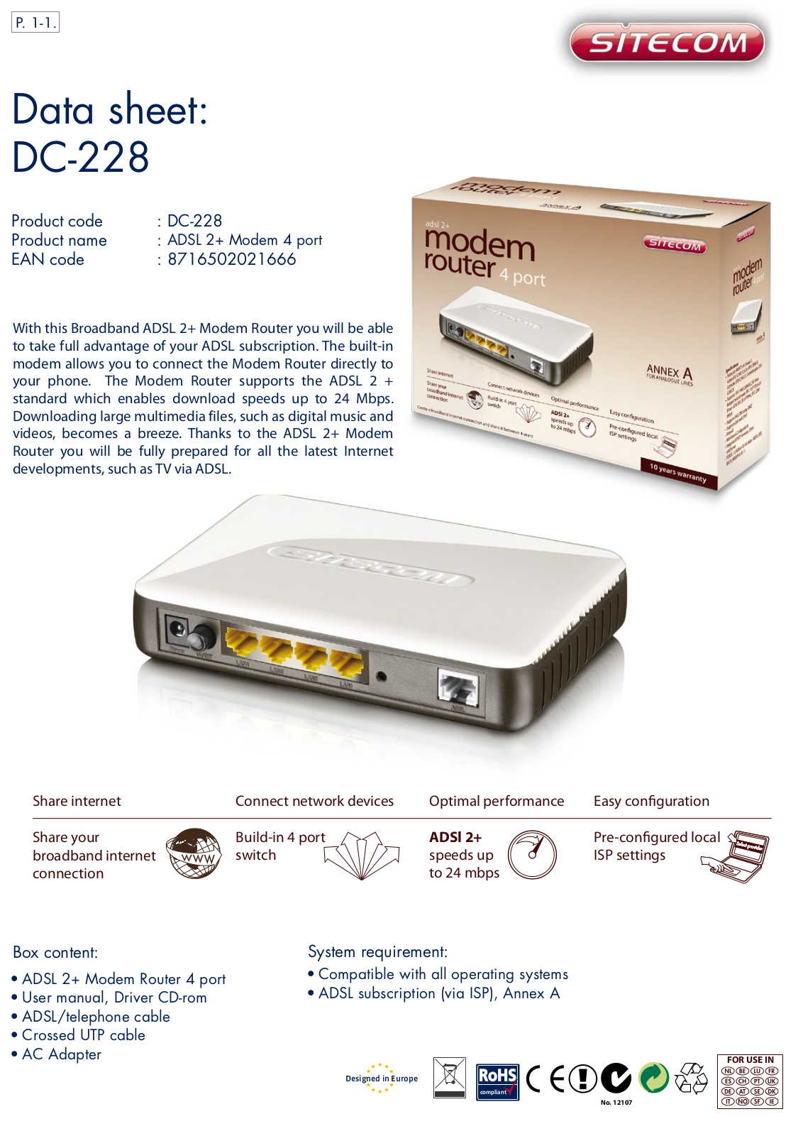 Sitecom DC-228 DATASHEET