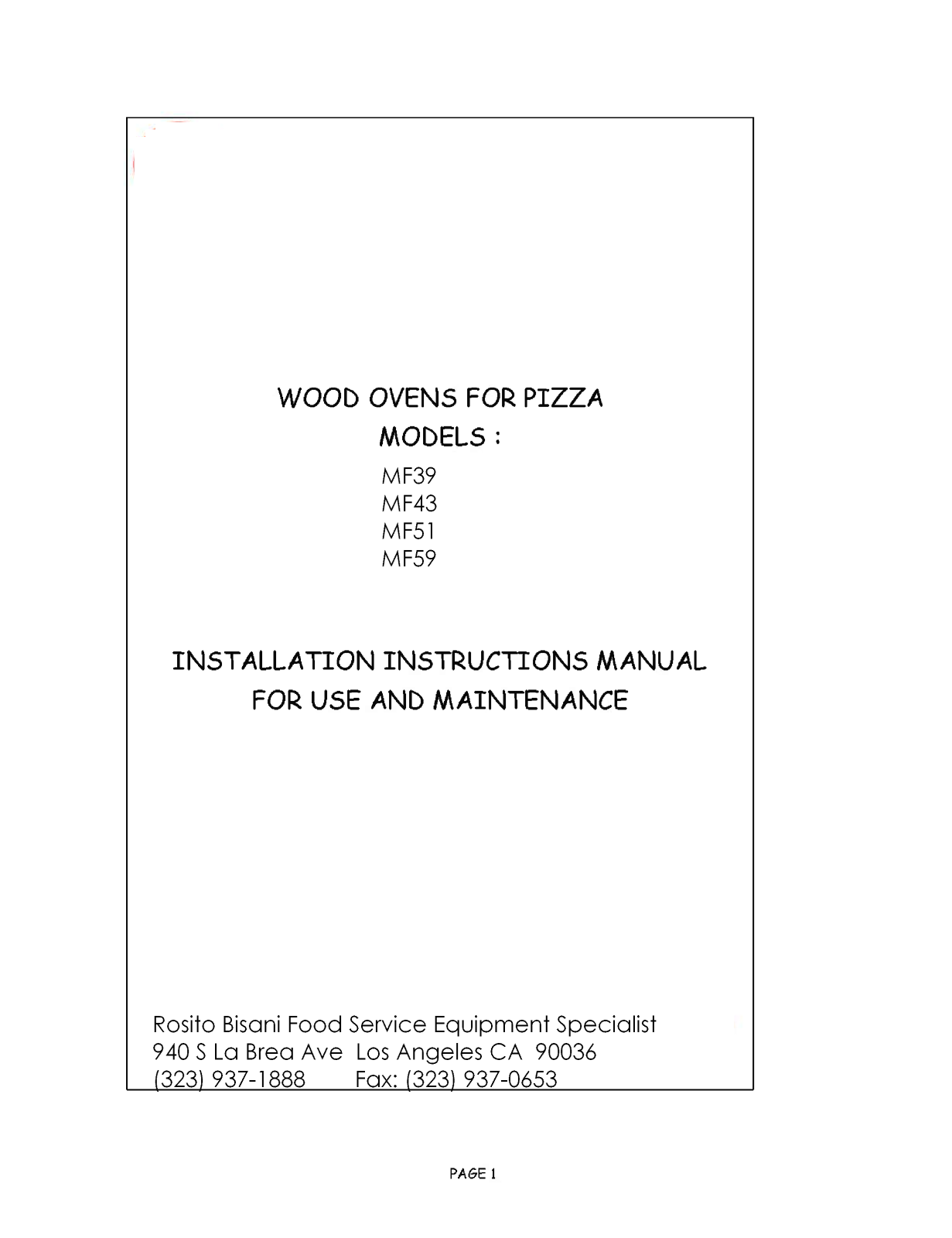 Rosito Basani MF 59 Installation  Manual