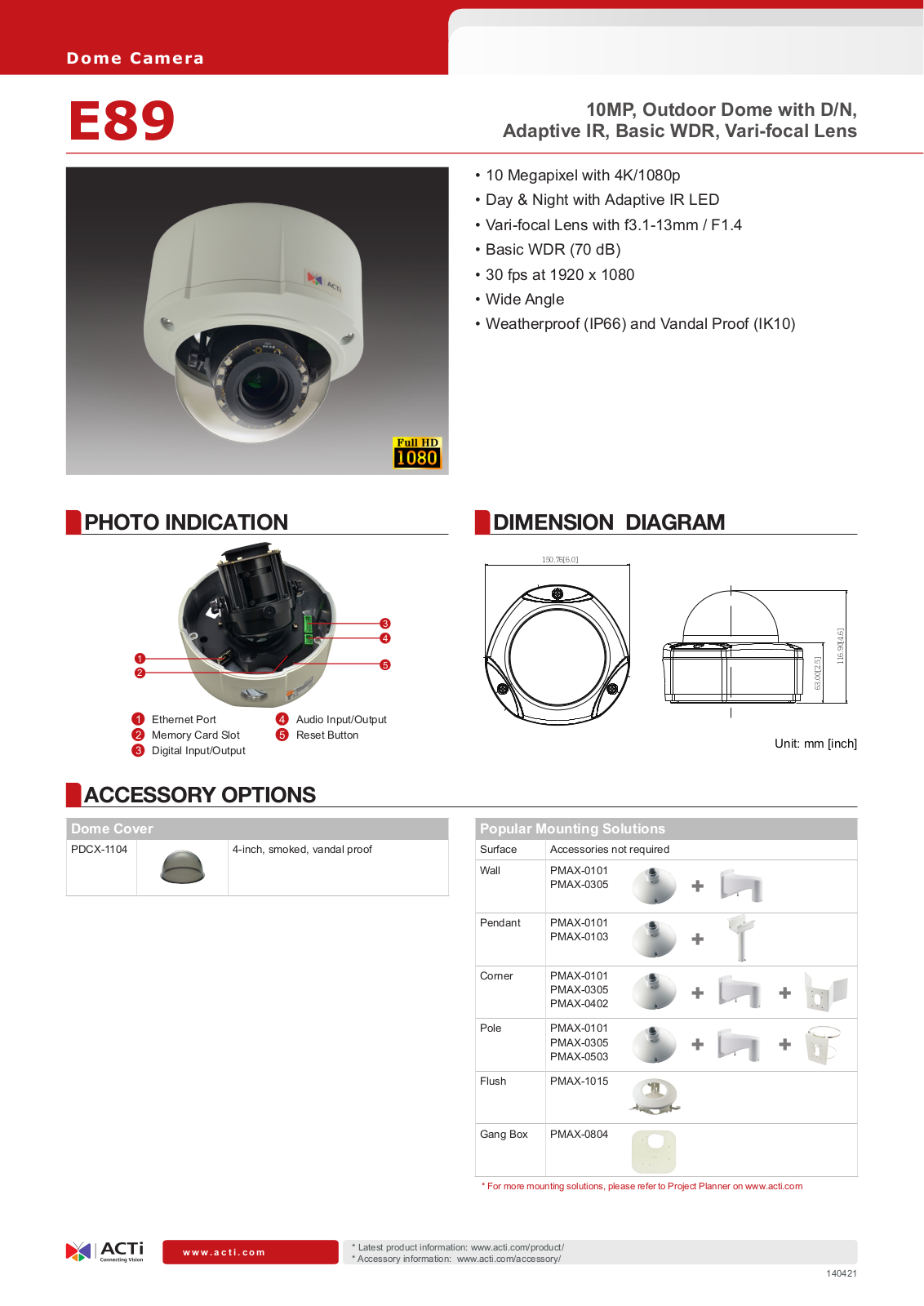 ACTi E89 Specsheet