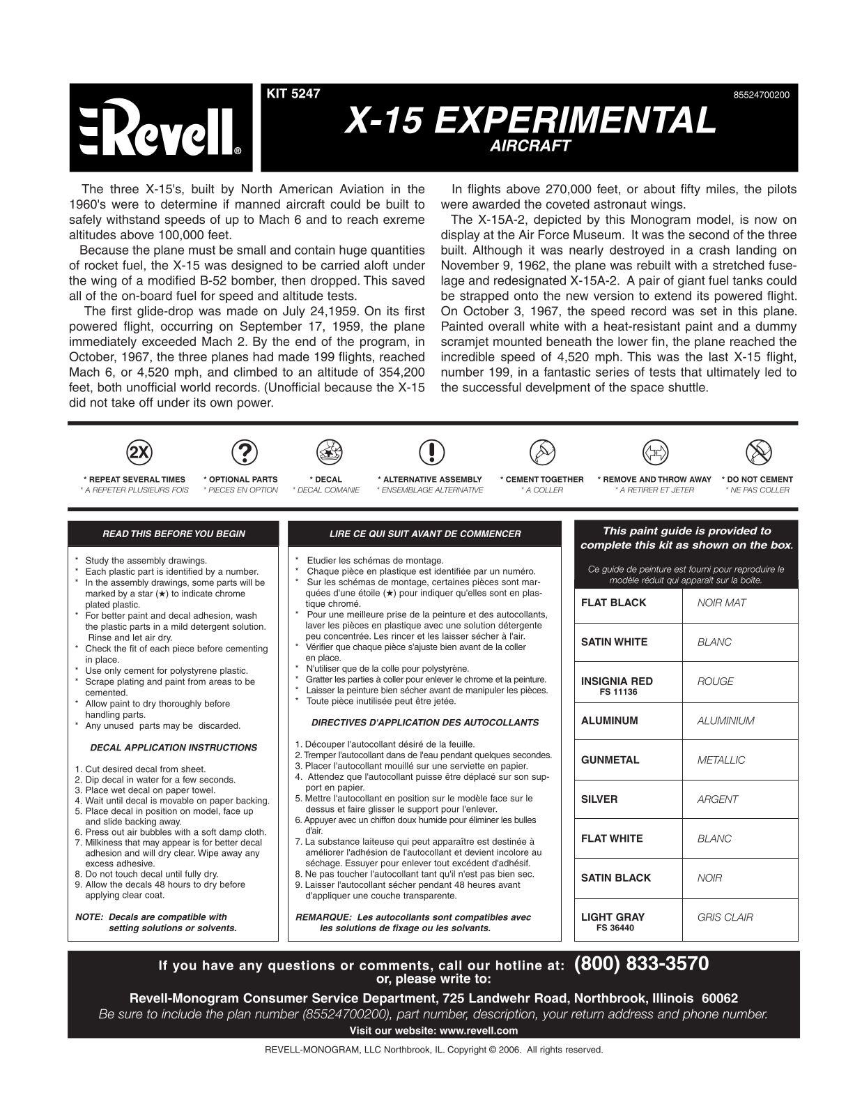 REVELL X-15 Experimental Aircraft User Manual