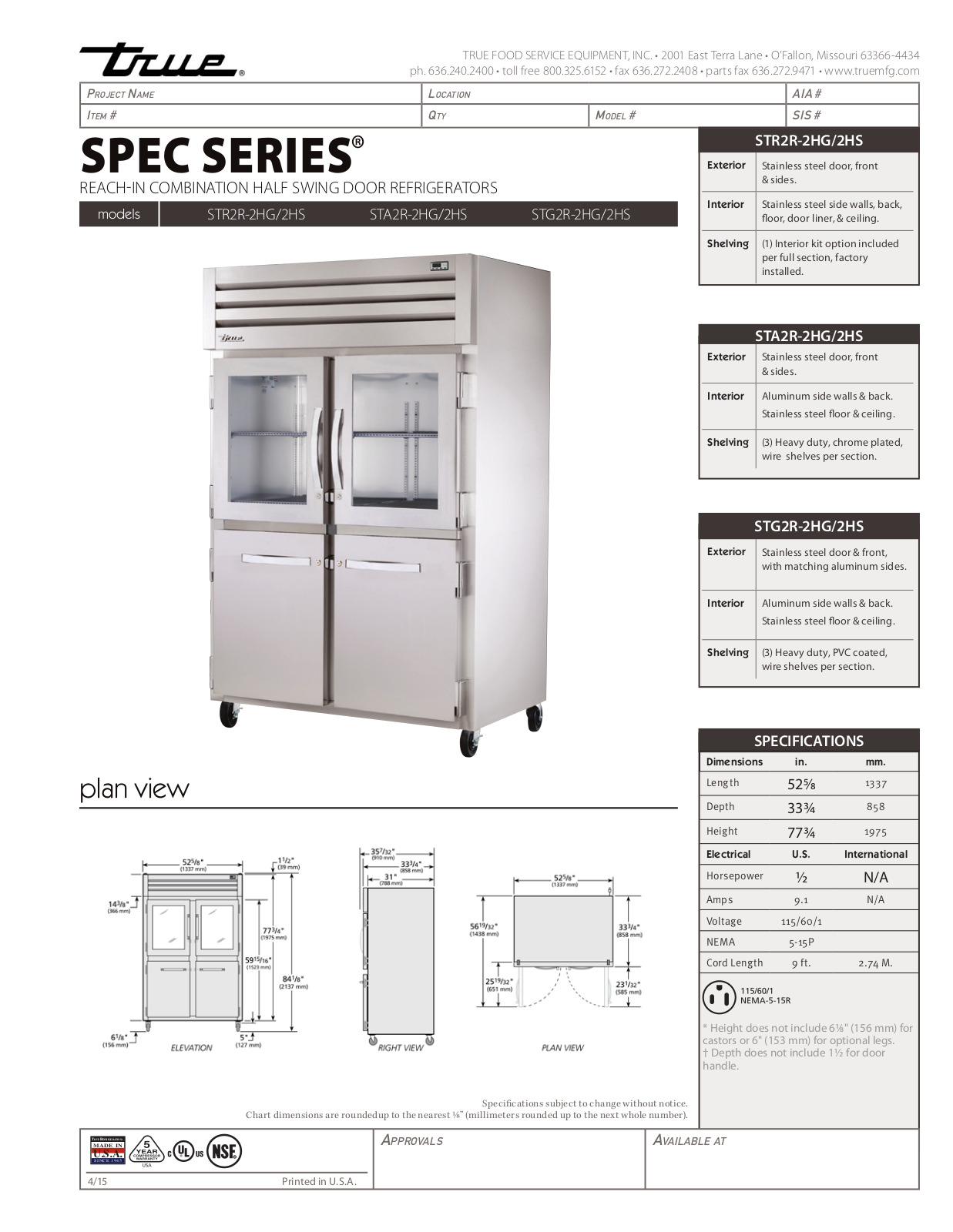 True STA2R-2HG-2HS User Manual