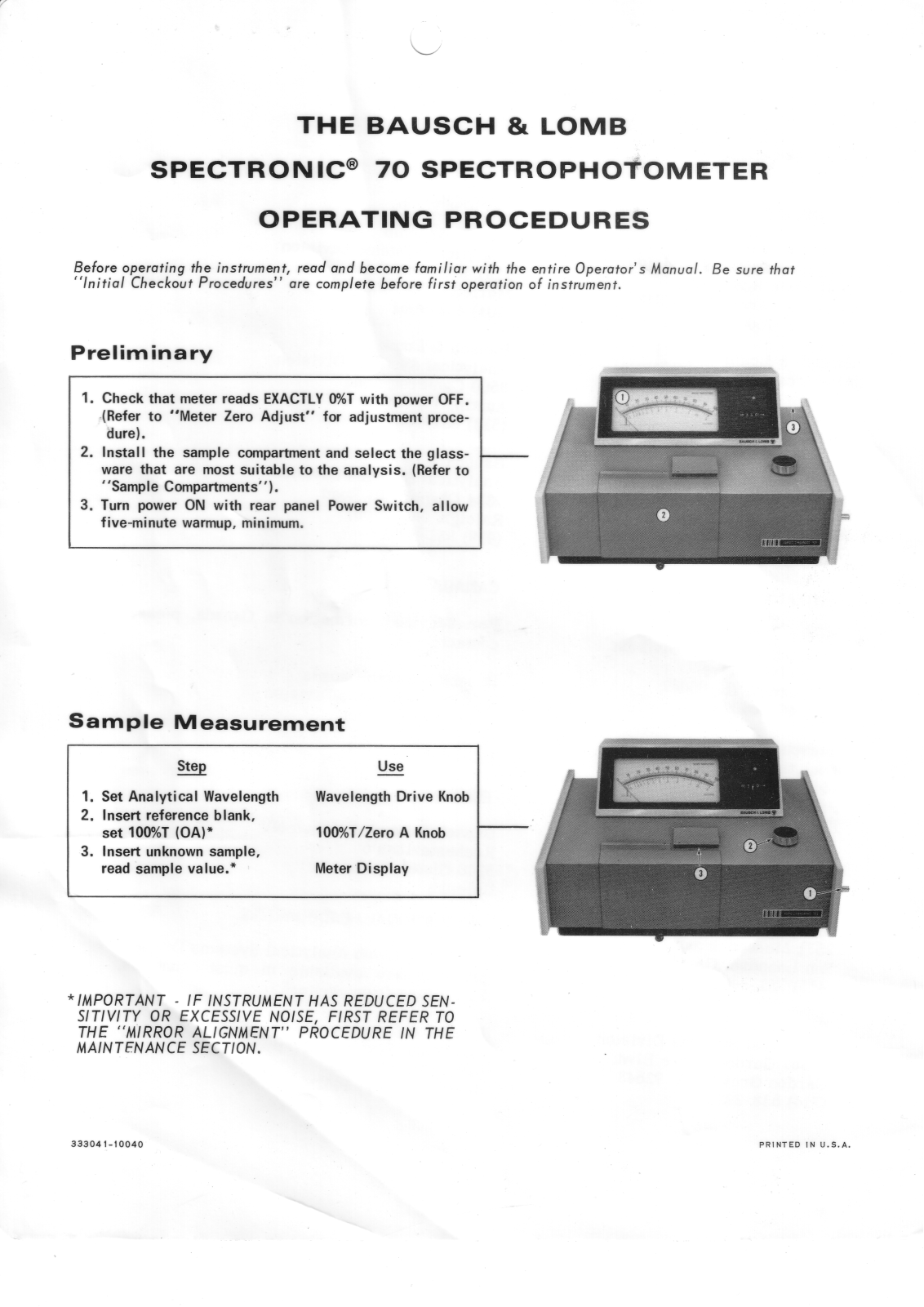 Bausch&Lomb Spectronic 70 Service manual