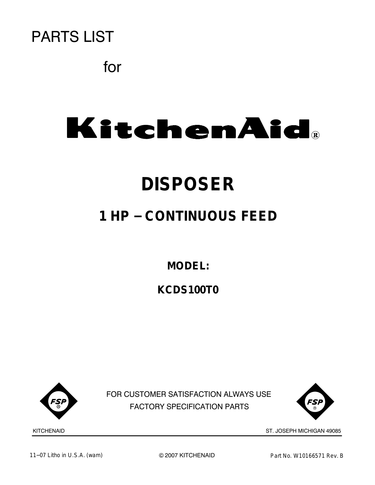 KitchenAid KCDS100T0 User Manual