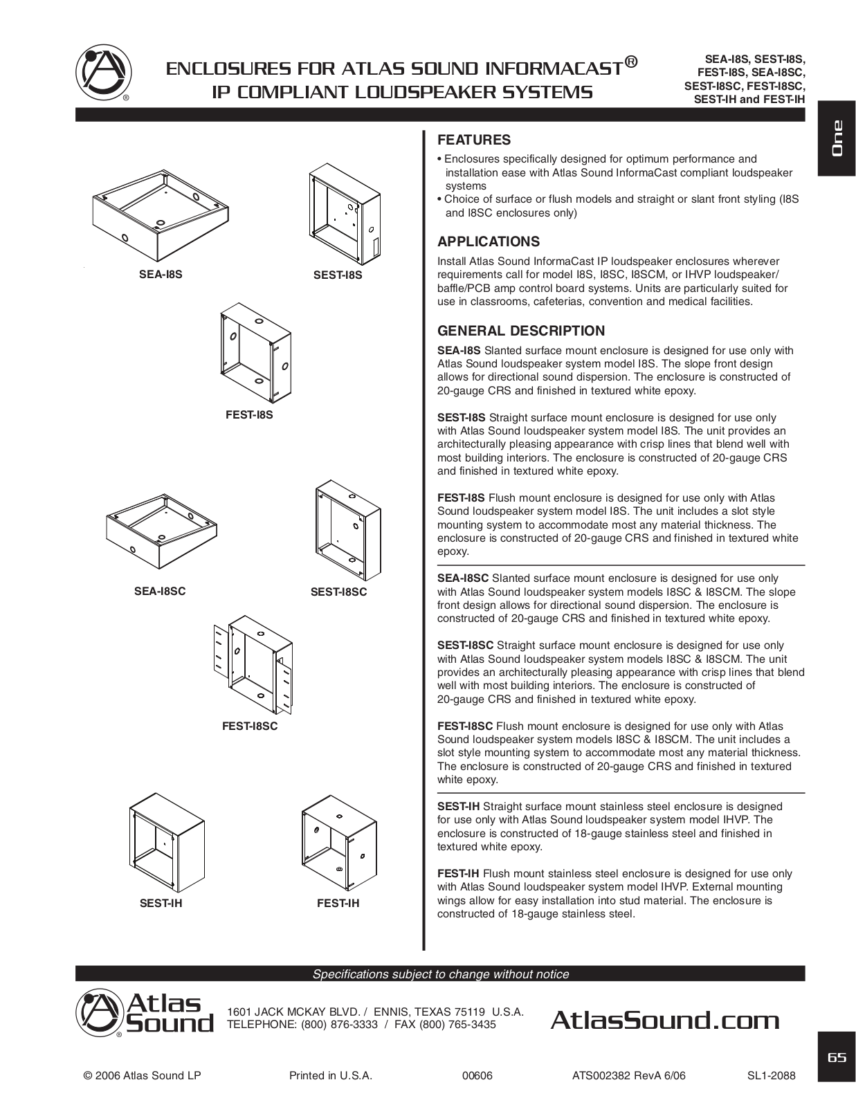 Atlas Sound SEA-18S User Manual