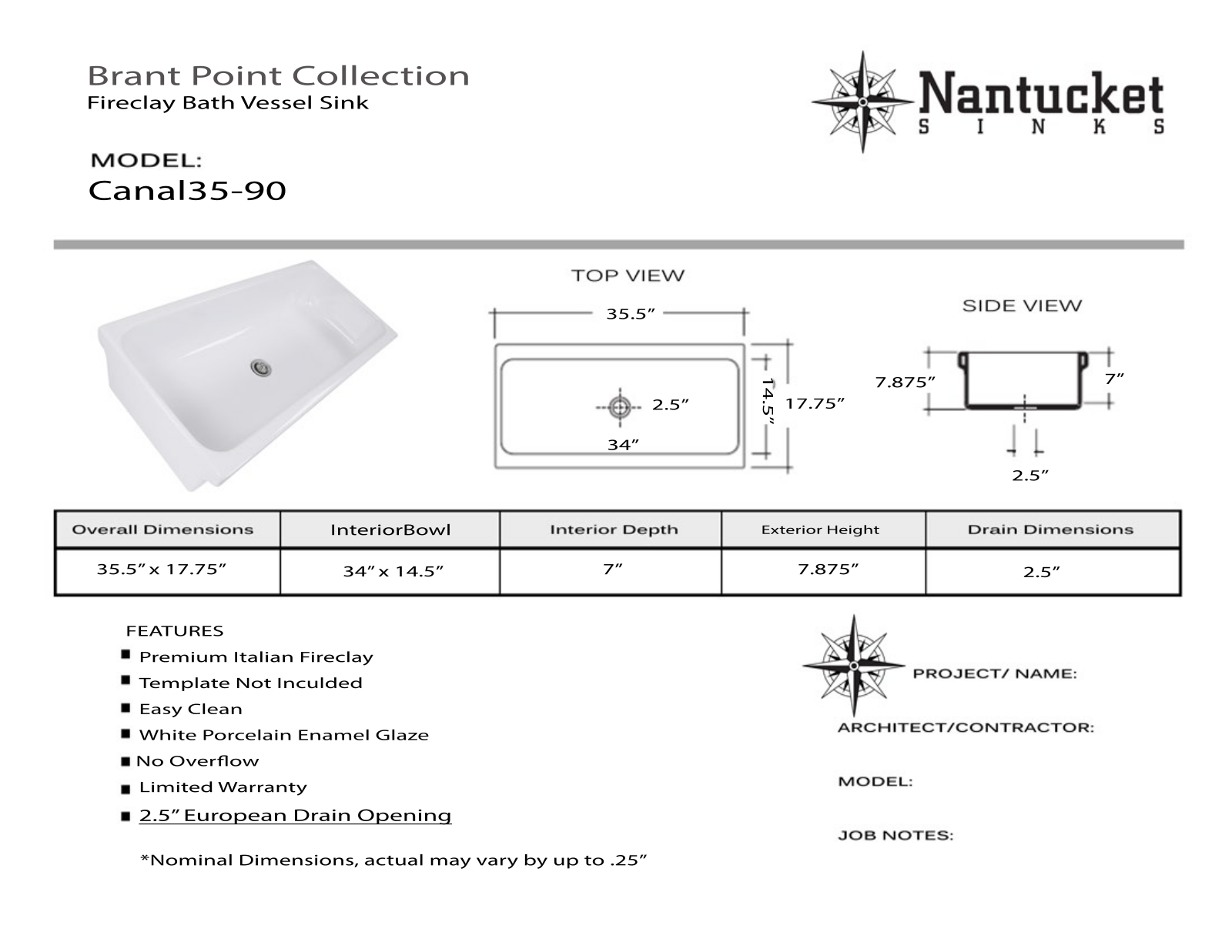 Nantucket CANAL3590 Specifications