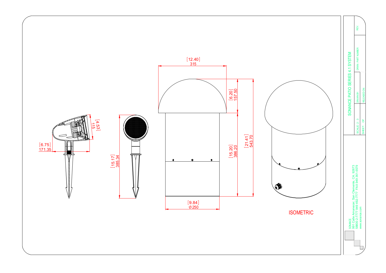 Sonance PATIO SERIES 4.1 SYSTEM CAD Dimension Drawings