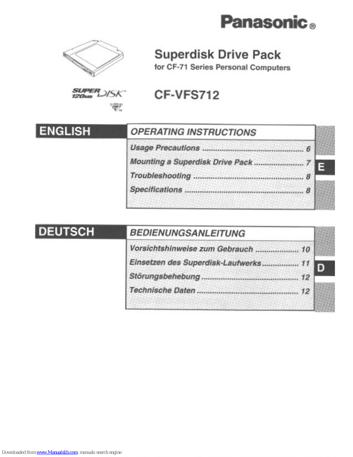 Panasonic CF-VFS712W, CF-VFS712 Operating Instructions Manual