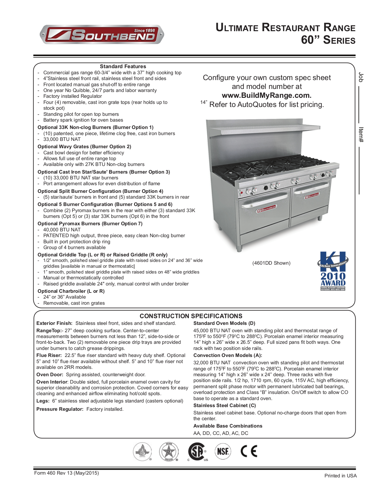 Southbend 4601DC3GR, 4601AC5R, 4602AD2GR, 4602AA2GR, 4602DD2GR Specifications