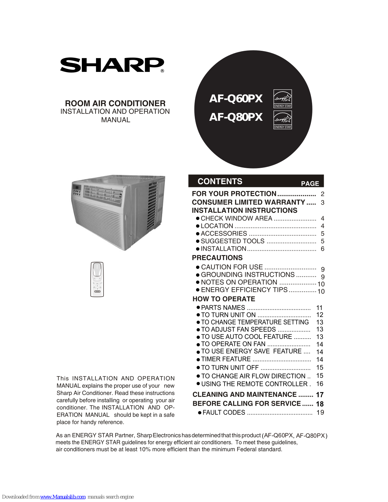 Sharp AF-Q80PX Installation And Operation Manual