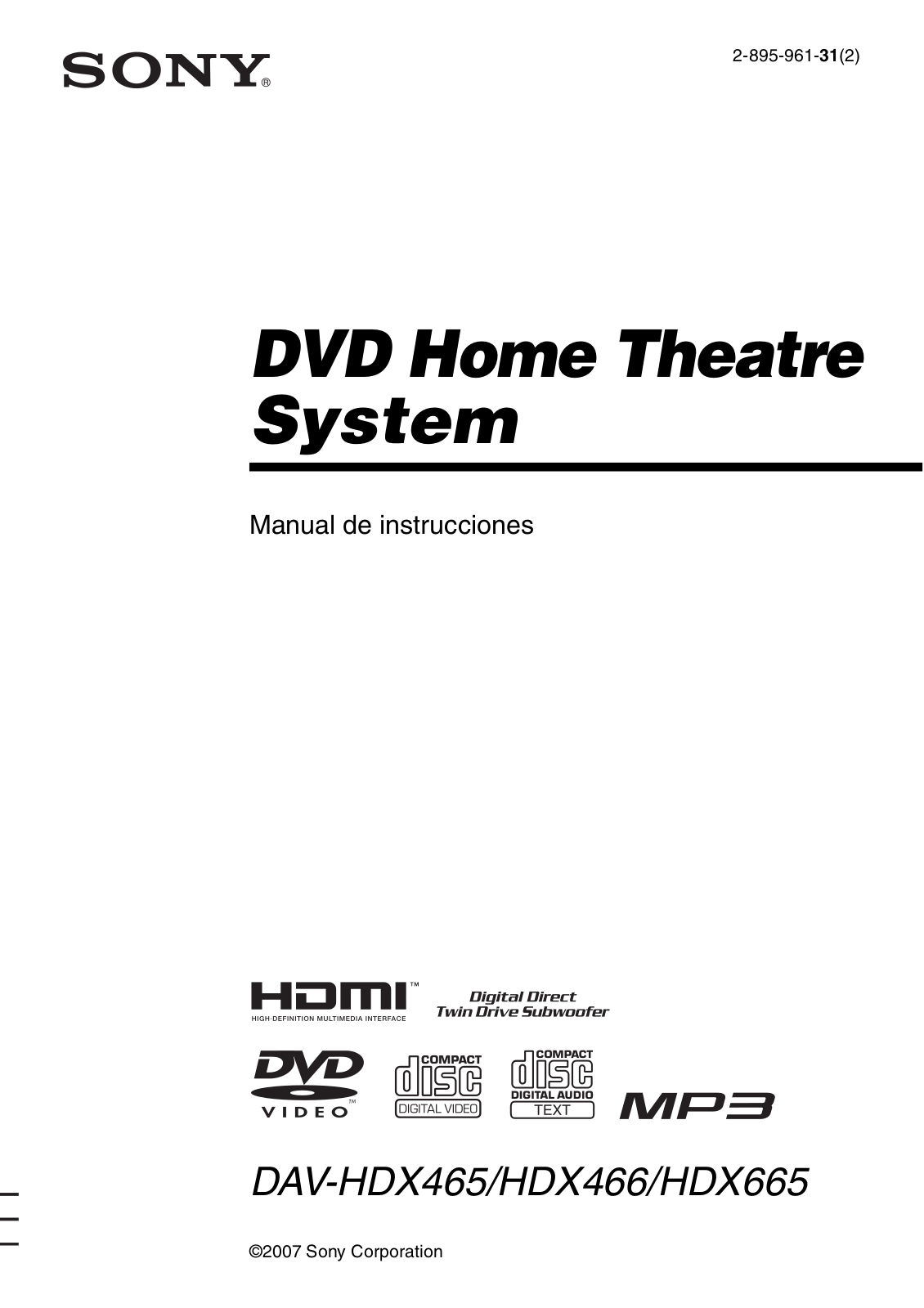 Sony DAV-HDX465, HCD-HDX465 User Manual