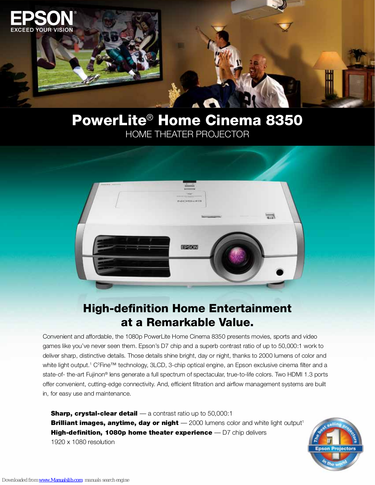 Epson PowerLite Home Cinema 8350, V11H373120 Brochure & Specs